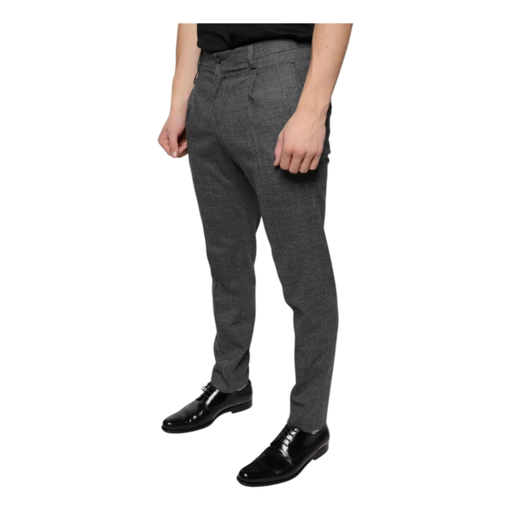 Dolce & Gabbana Grijze Tartan Wol Skinny Broek Gray Heren