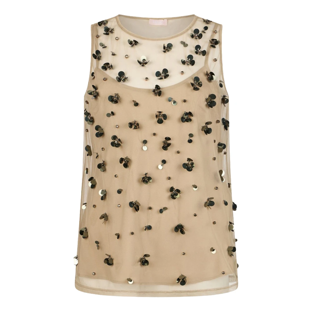 Liu Jo Kvinno Beige Blusar & Skjortor Dam, M, Tyll, Broderad Tylltopp