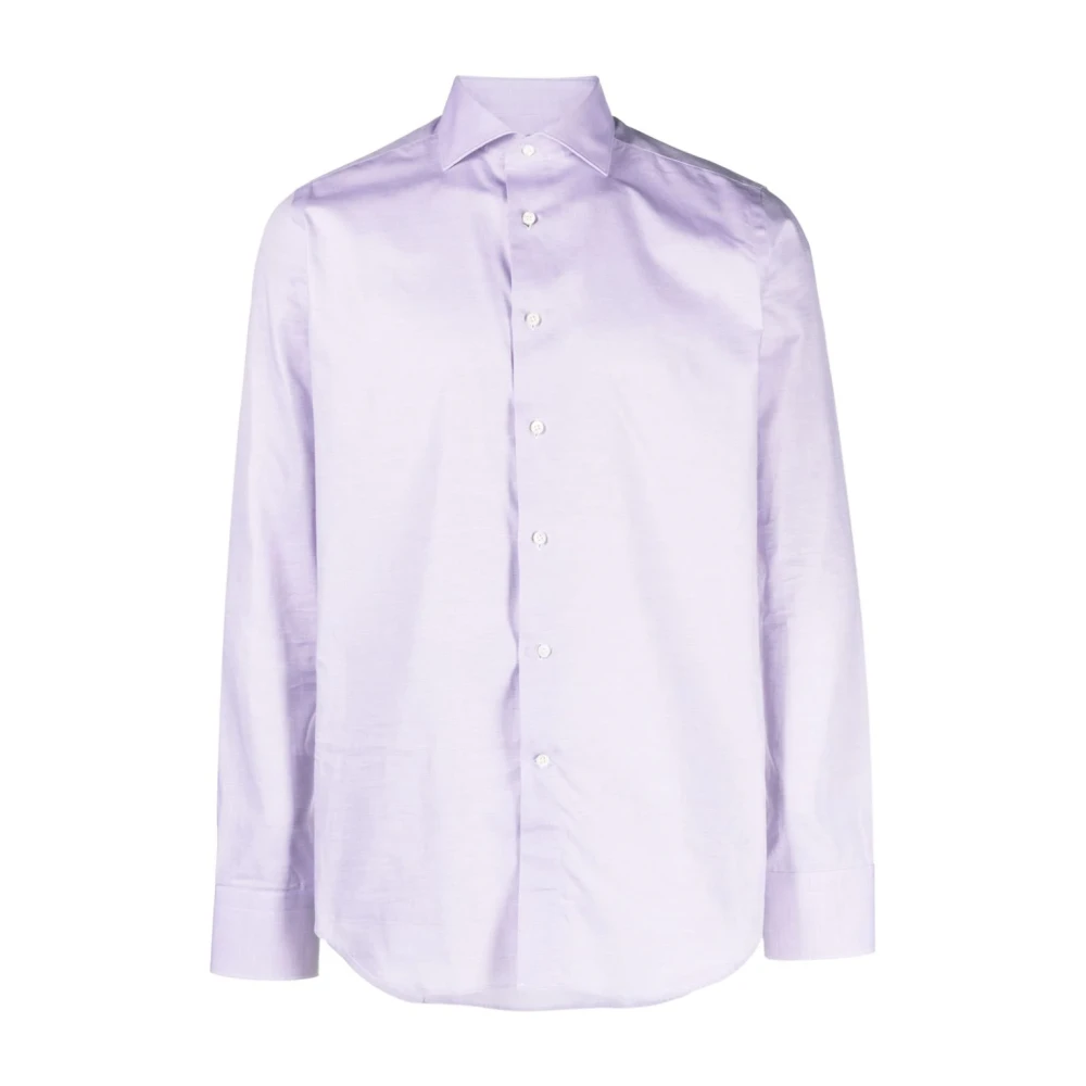 Canali Gedraaid Katoenen Overhemd Purple Heren