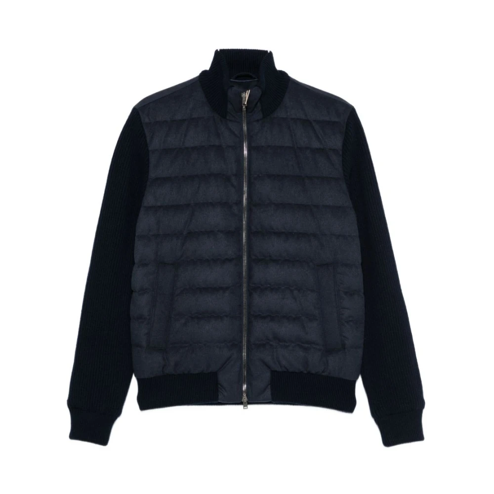 Herno Mannelijk Blauw Truien & Vesten Heren, Xl, Wol, Gevatterde Panel Cardigan