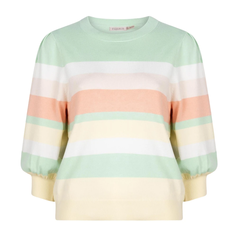 Esqualo pullover Sweater stripes Sp24.07024 357 pistache Multicolor Heren