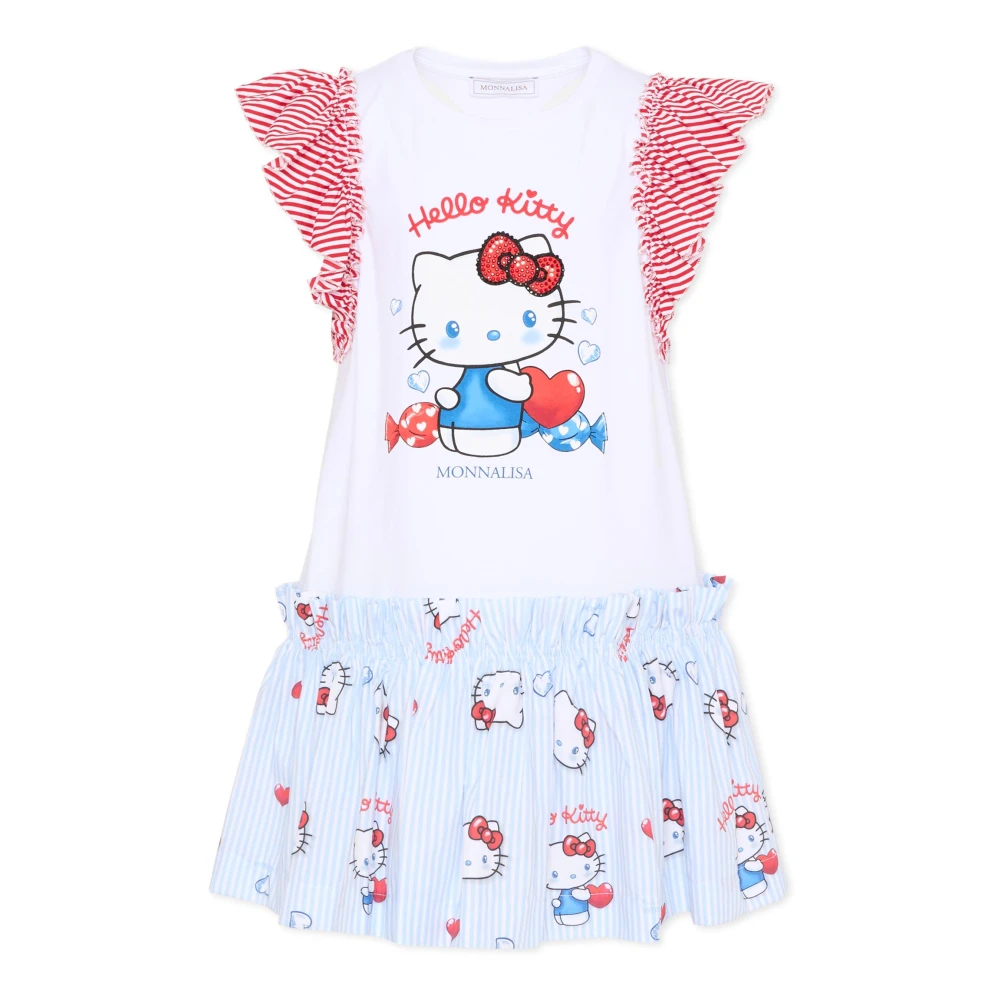 Monnalisa Girls Multicolor Dresses, 10 Y, Hello Kitty Cotton Jersey Dress