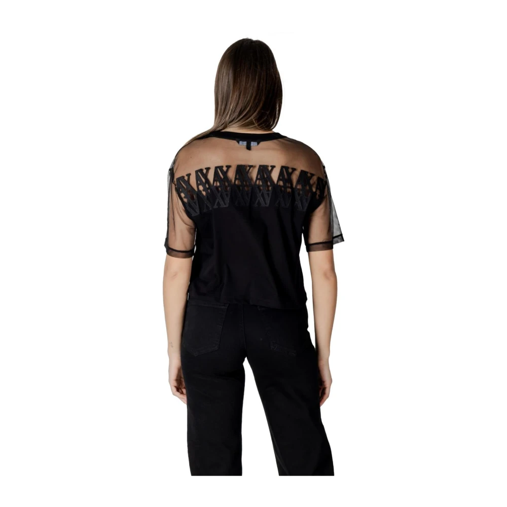 Armani Exchange Zwarte Katoenen T-shirt Korte Mouw Black Dames