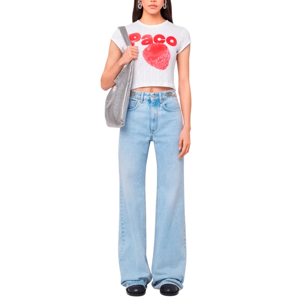 Paco Rabanne Moderne Wide Leg Cropped Jeans Blue Dames