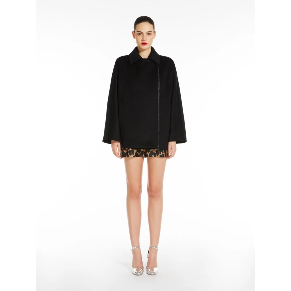 Max Mara Zwarte Wol Caban Jas Black Dames