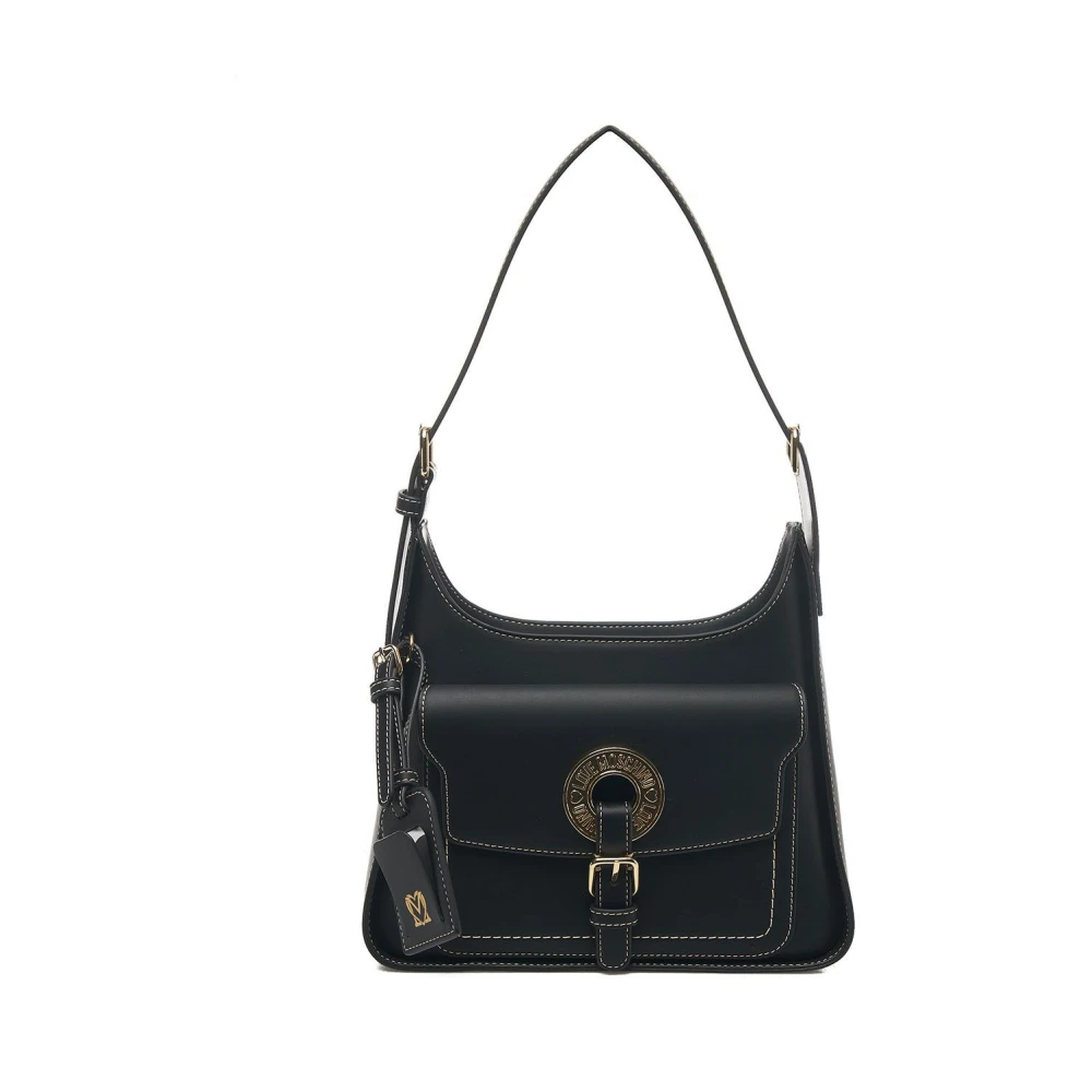 Love Moschino Zwarte Schoudertas Stijlvol Logo Sluiting Black Dames
