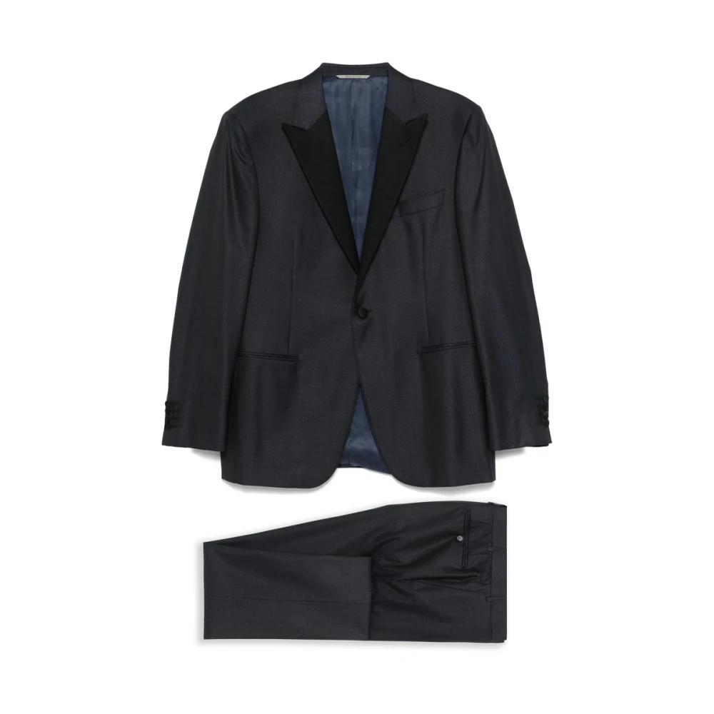 Canali Navy Blue Suit met Butterfly Clasp Black Heren