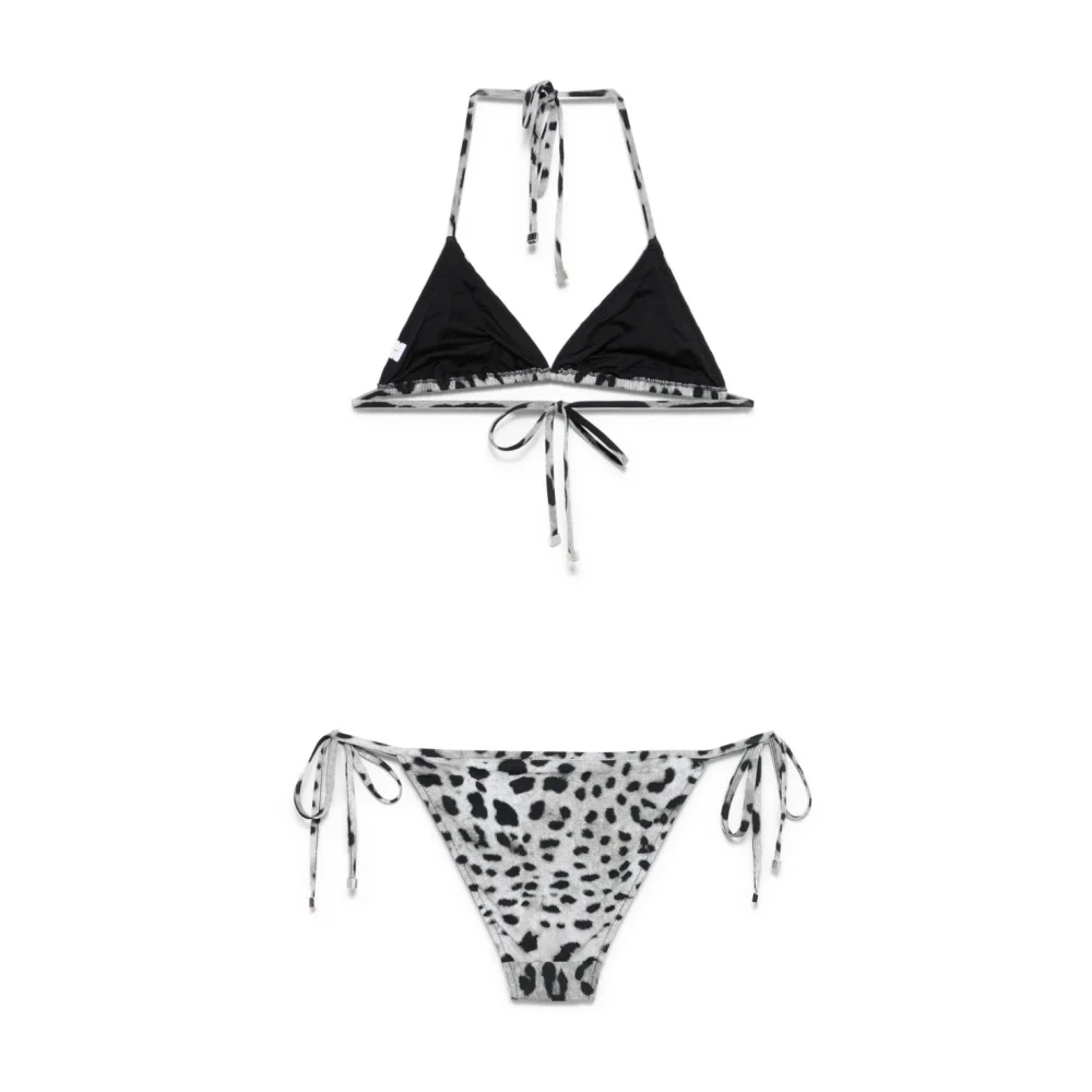 Dolce & Gabbana Kvinno Multicolor Badkläder Dam, L, Skjutande Triangel Tanga Leo Nero