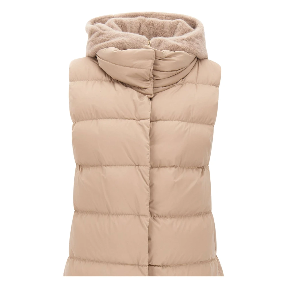 Herno Faux Fur Hooded Vest Sand Beige Dames