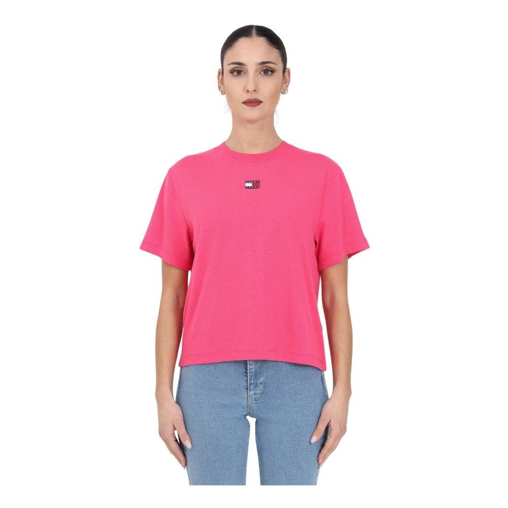 Tommy Jeans Dam Crop T-shirt med Broderad Logotyp Pink, Dam