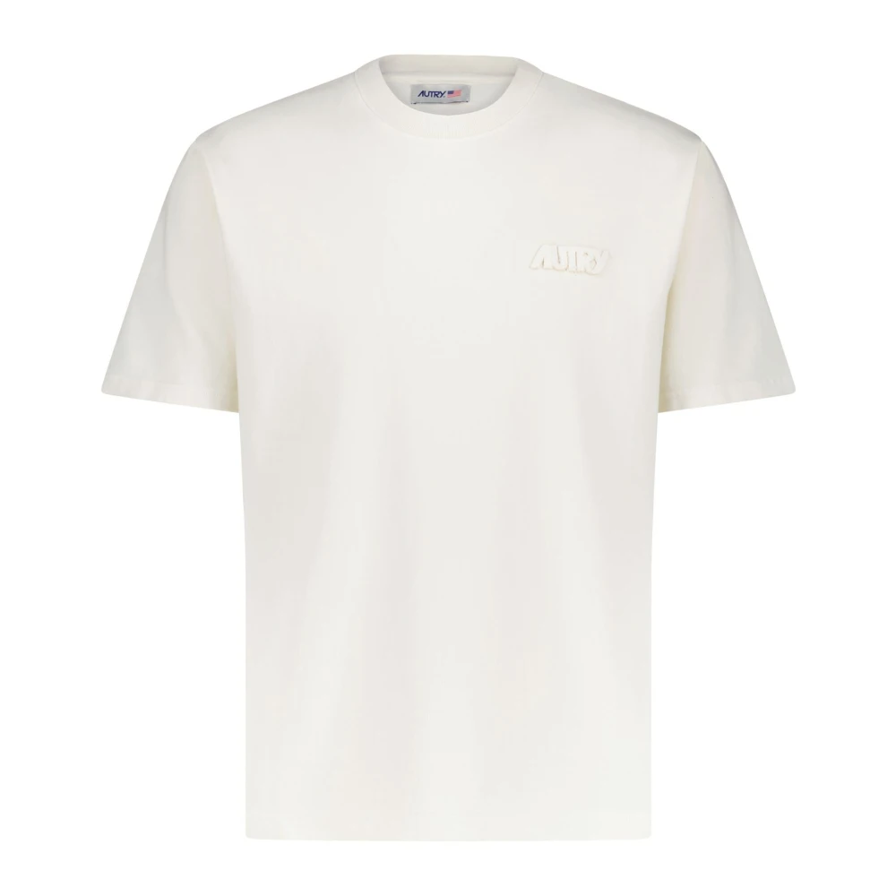 Autry Katoenen T-Shirt met Logo Borduursel White Heren