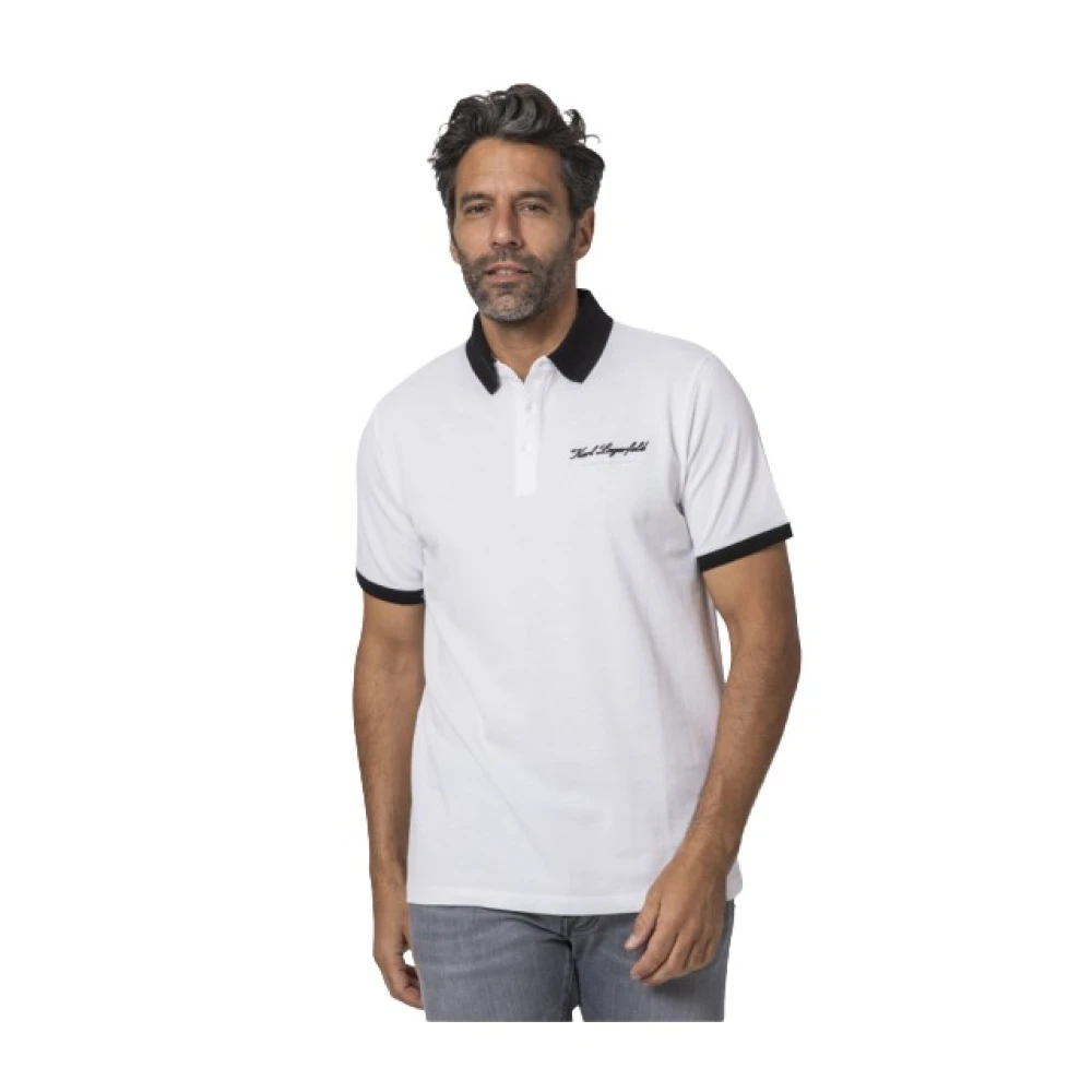 Karl Lagerfeld Wit Polo Shirt met Handtekening Logo White Heren