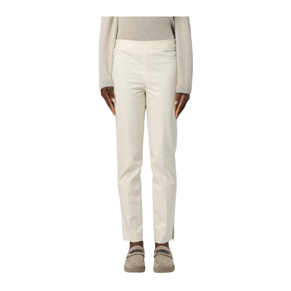 Brunello Cucinelli Donna Bianco Pantaloni In Cotone A Gamba Dritta