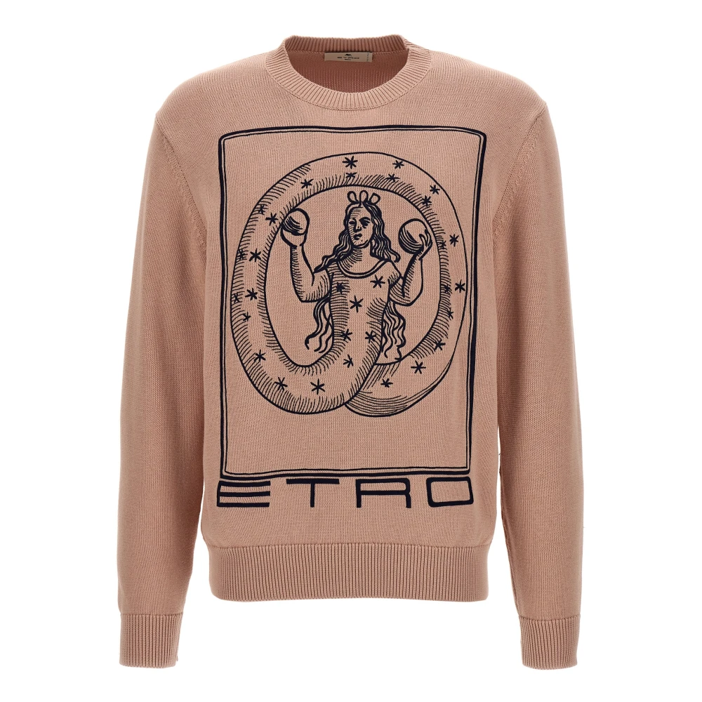 Etro Men's Pink Embroidered Cotton Jumper - Round-Neck Knitwear - Xl - Knitwear