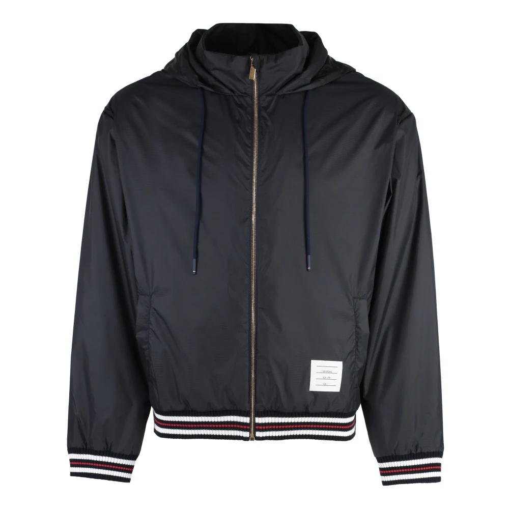 Thom Browne Men's Blue Light Jackets, M, Nylon Bomber Jacket