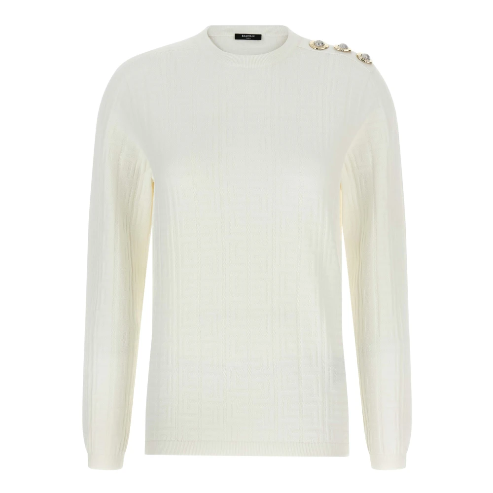 Balmain White Maxi Shoulder Top - Female - Round-Neck Knitwear - Xs - Knitwear
