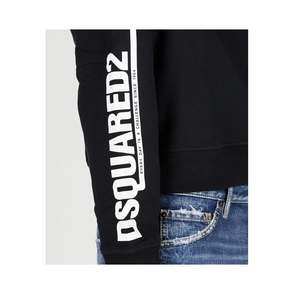 Dsquared2 Logo Print Cotton Hoodie Sweatshirt Black Heren