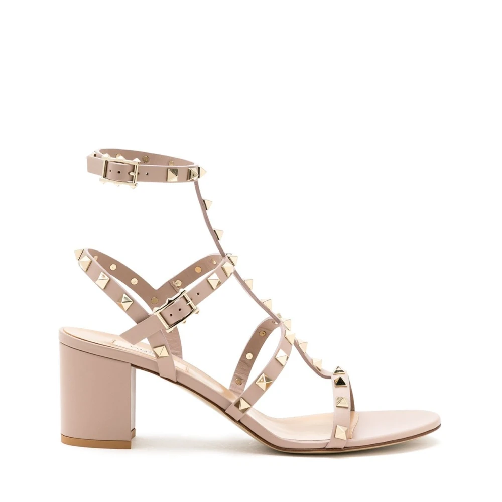 Valentino Garavani Women's Pink Rockstud Sandals With Block Heel - High Heel Sandals - 6 Uk - Shoes