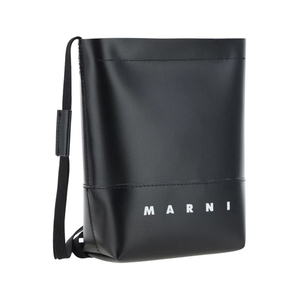 Marni Canvas Schoudertas met Contrasterend Logo Black Heren