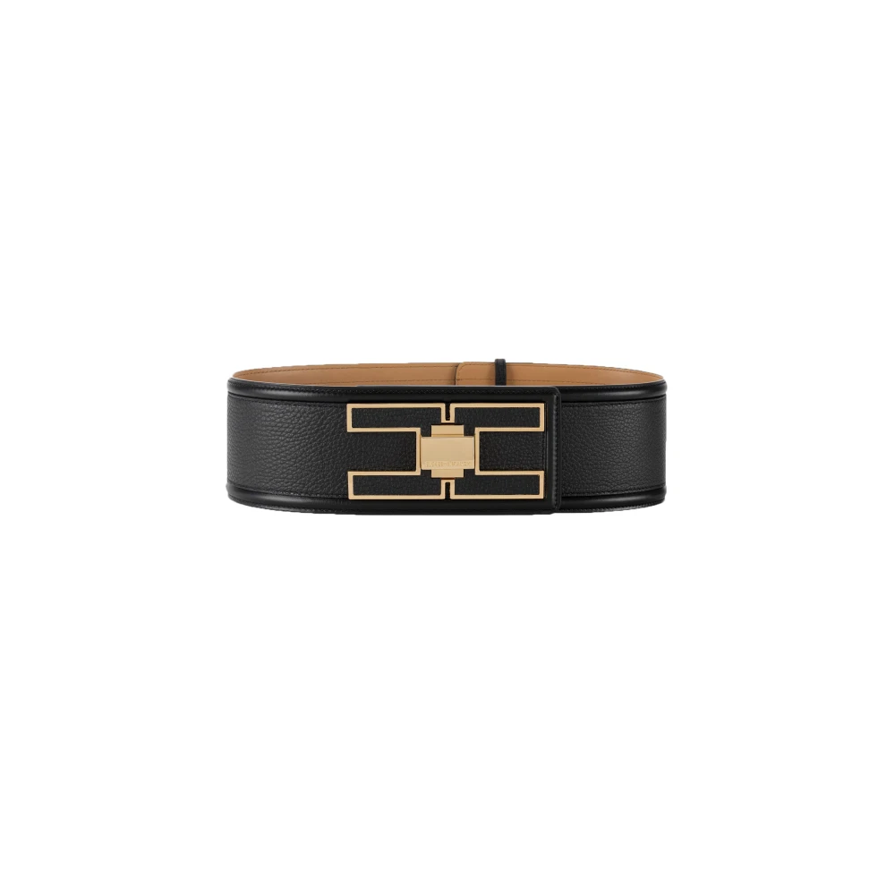 Elisabetta Franchi Zwarte leren riem met gouden logo Black Dames