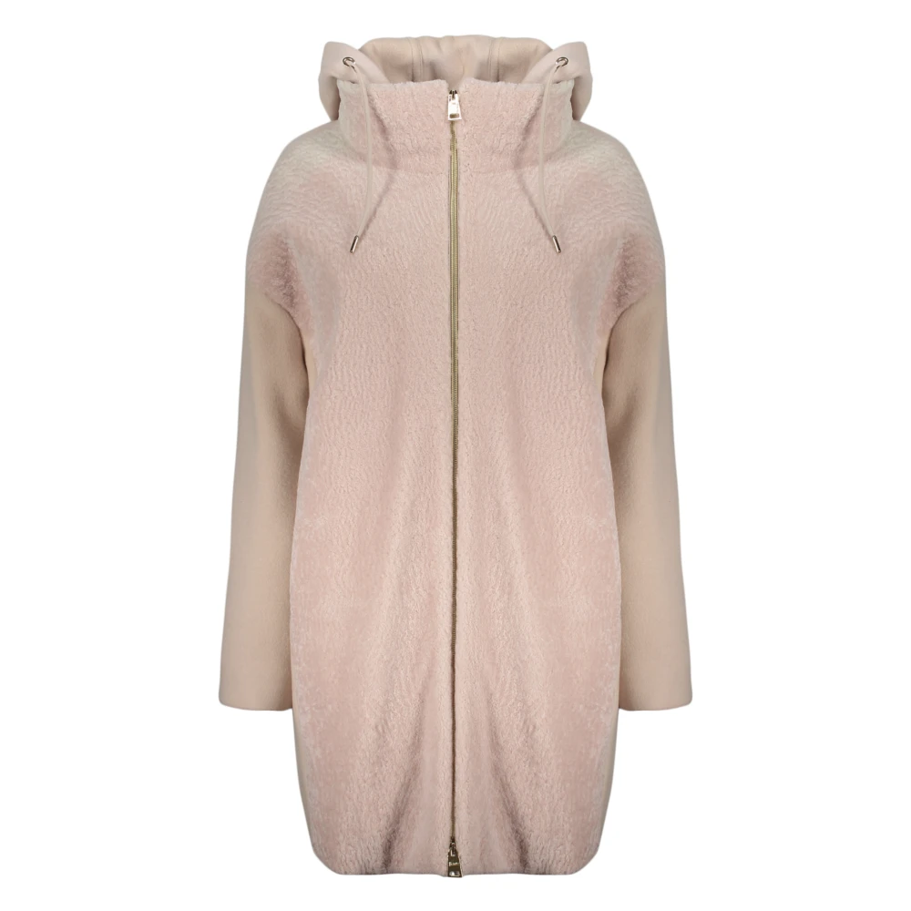 Herno Shearling Ullblandad Kappa med Huva Pink, Dam