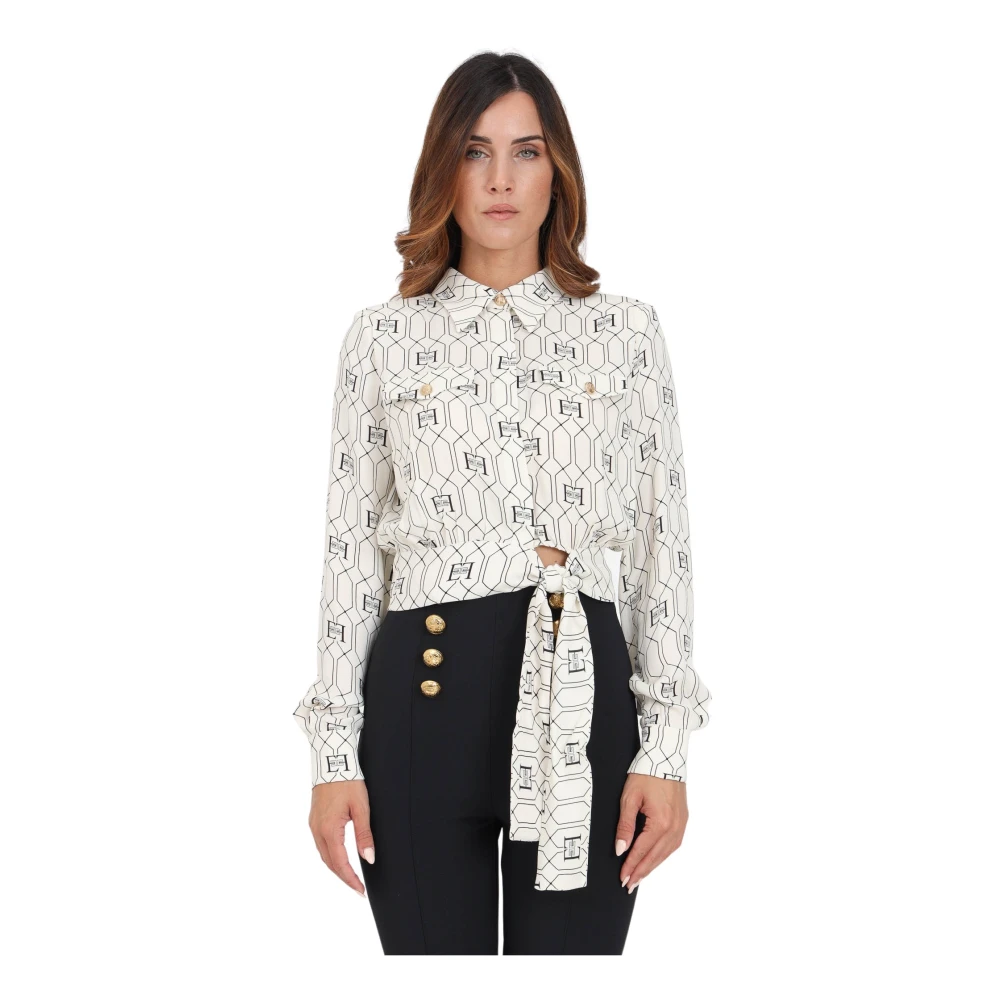 Elisabetta Franchi Viscose Crop Shirt met Logo Print White Dames