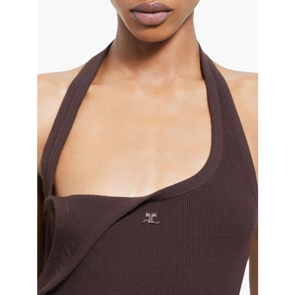 Courrèges Bruine Midi Jurk met Asymmetrische Halslijn Brown Dames
