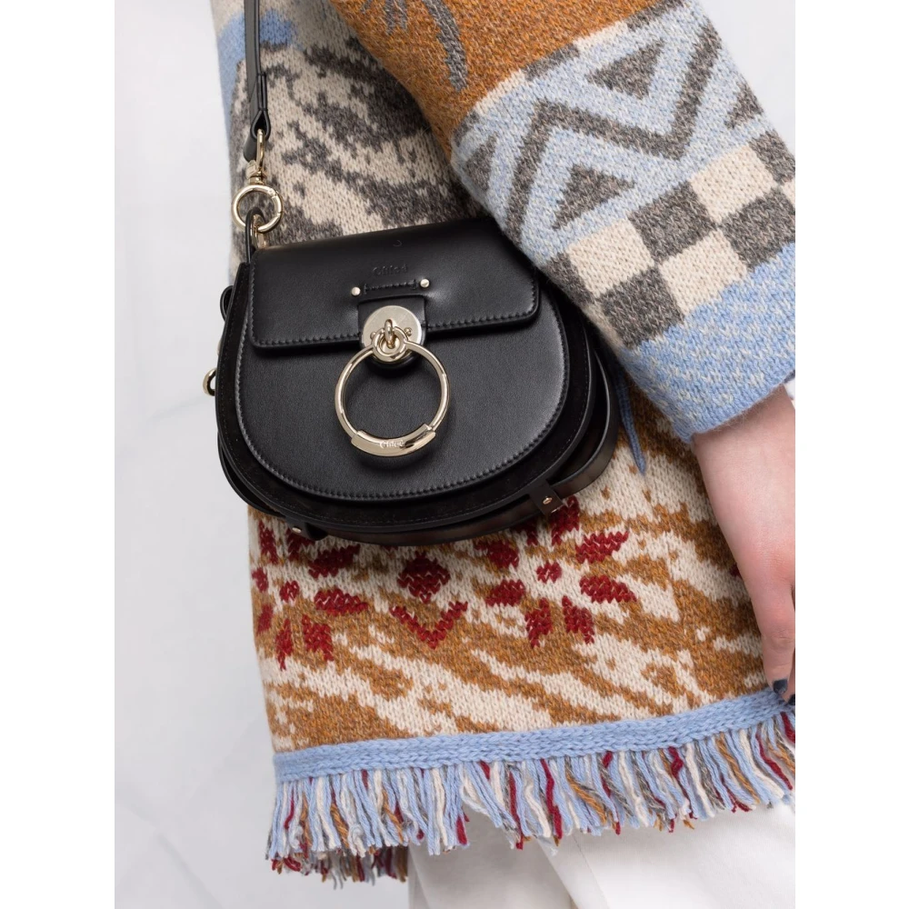 Chloé Zwarte Crossbody Tas met Gouden Logogesp Black Dames
