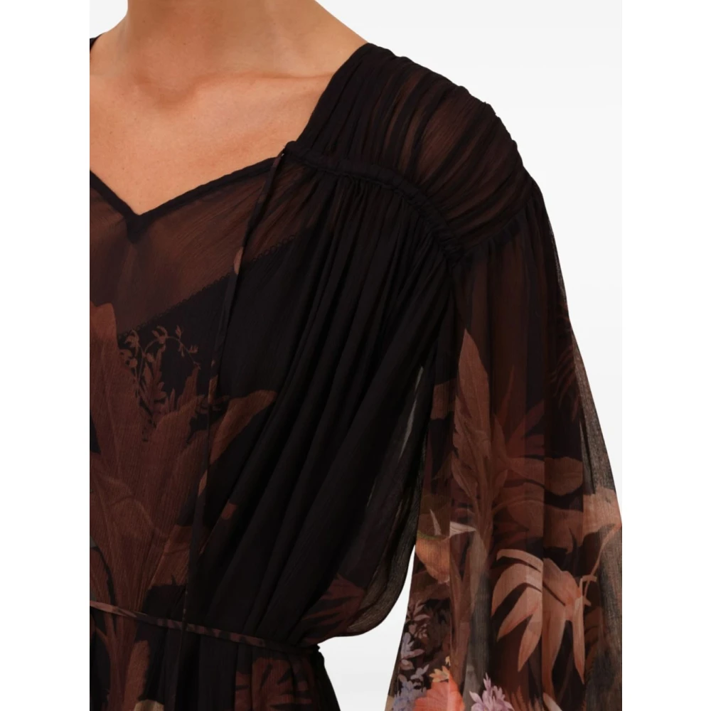 Zimmermann Zwarte Bloemenprint V-hals Jurk Multicolor Dames