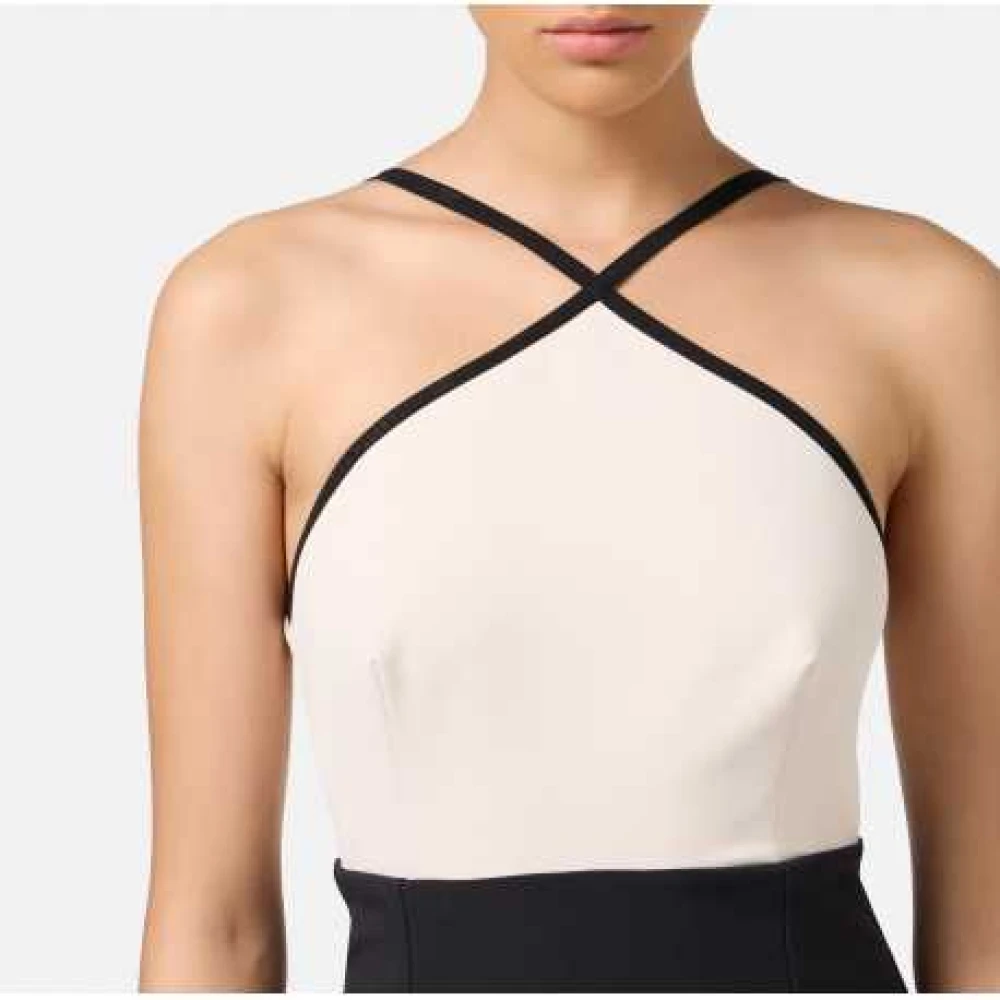 Elisabetta Franchi Kruisband Korte Jurk Zwart Ecru Multicolor Dames