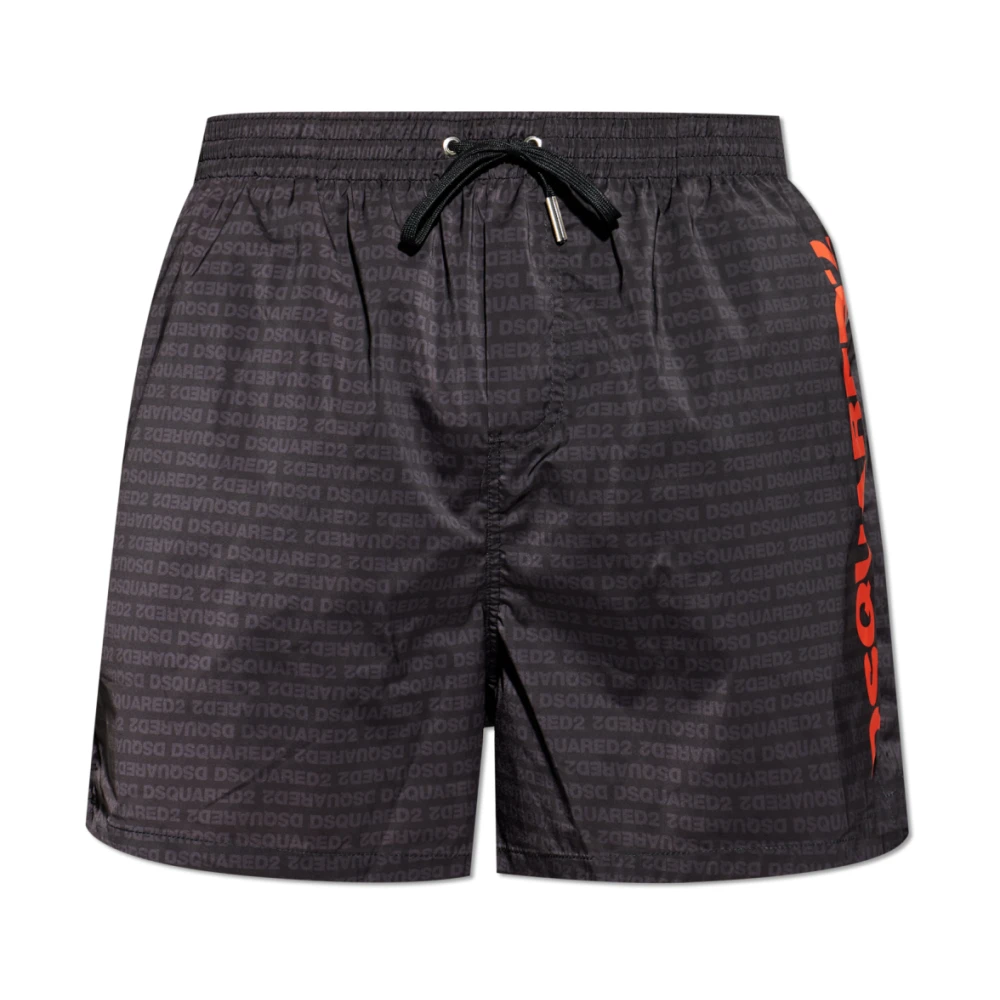 Dsquared2 Men's Black Beachwear, S, Monogram Swim Shorts