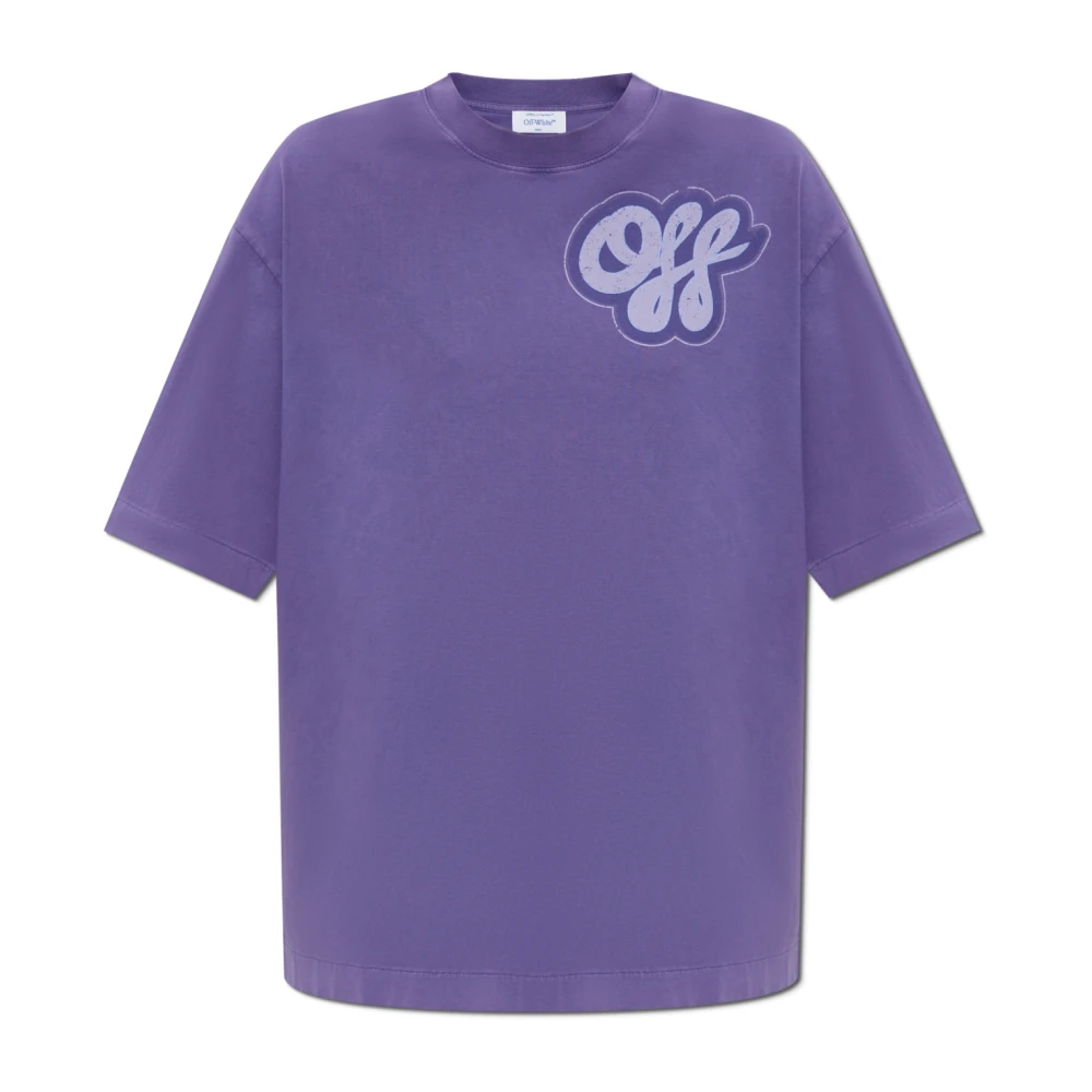 Off White T-shirt met bedrukt logo Purple Dames