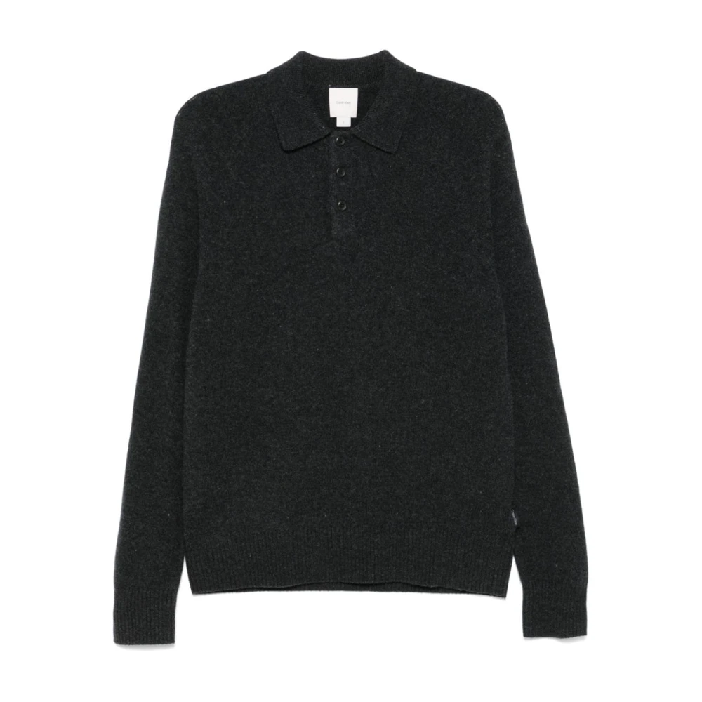 Calvin Klein Gebreide Zwarte Poloshirt Black Heren