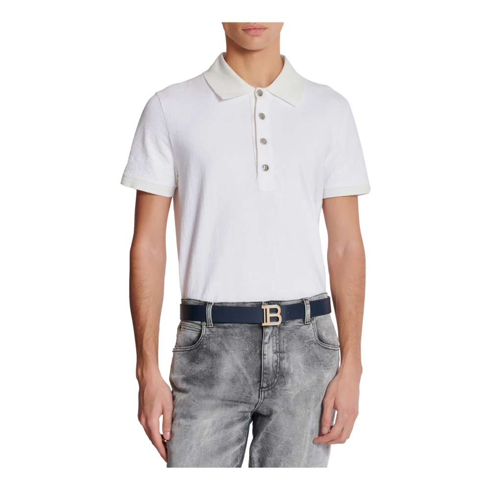 Balmain Tweekleurig omkeerbaar kalfsleren B-Riem Blue Heren