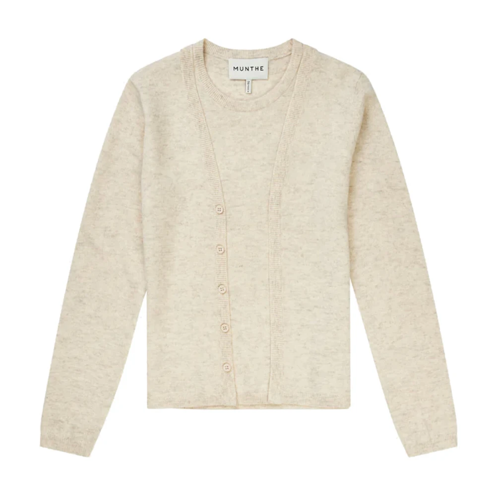 Munthe Elegante Gebreide Trui met Knoopdetail Beige Dames