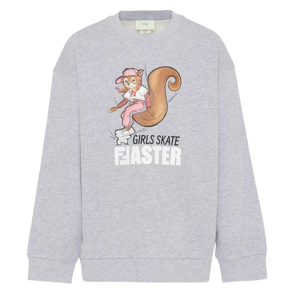 Fendi Girls Gray Kids Sweatshirts, 7 Y, Squirrel Sweatshirt