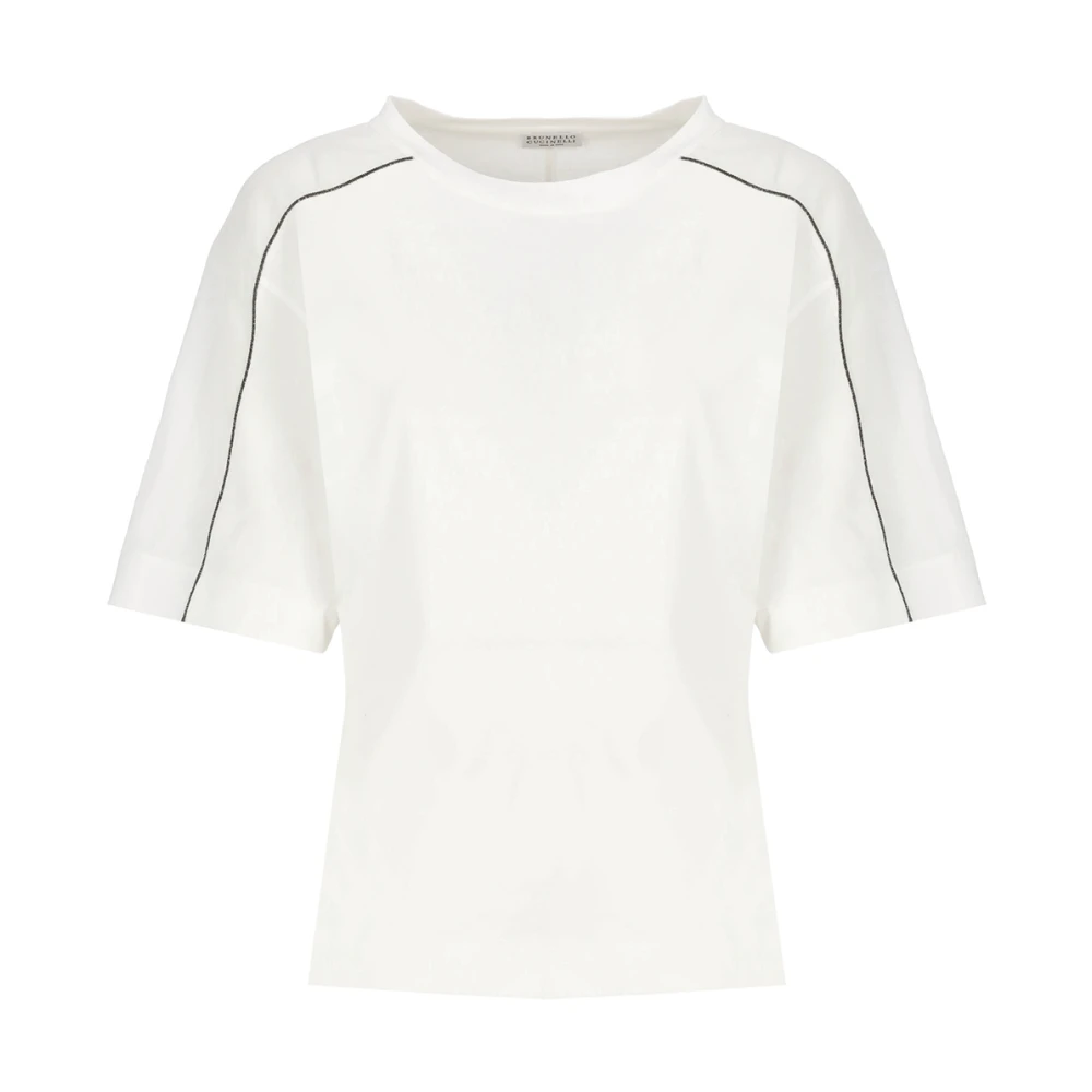 BRUNELLO CUCINELLI Witte Katoenen T-shirt met Messing Details White Dames