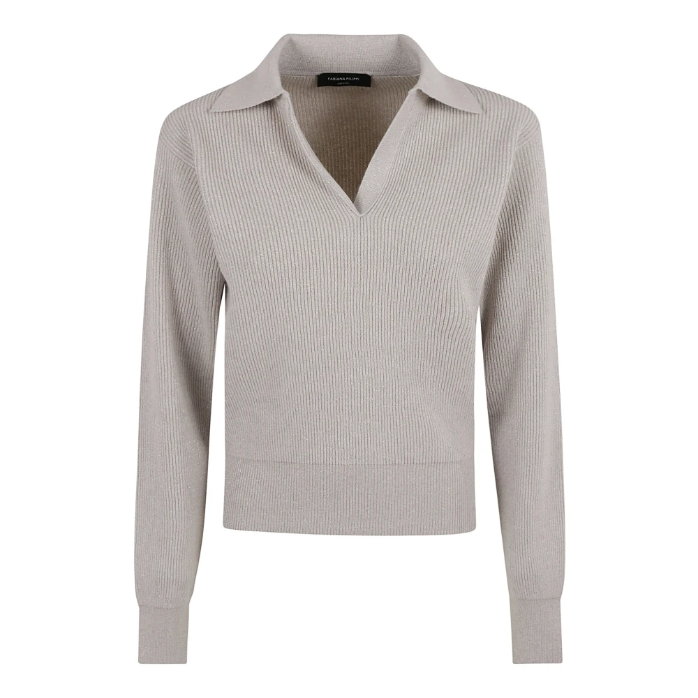 Fabiana Filippi Greige V-Hals Trui Aw24 Gray Dames