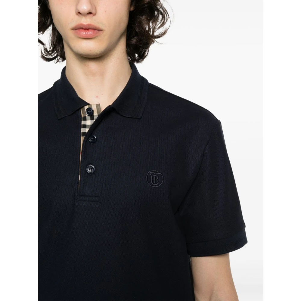 Burberry Blauw Logo Polo Shirt Klassieke Kraag Blue Heren
