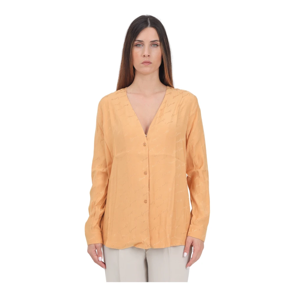 Armani Exchange Elegante Oranje Signature Print Blouse Orange Dames