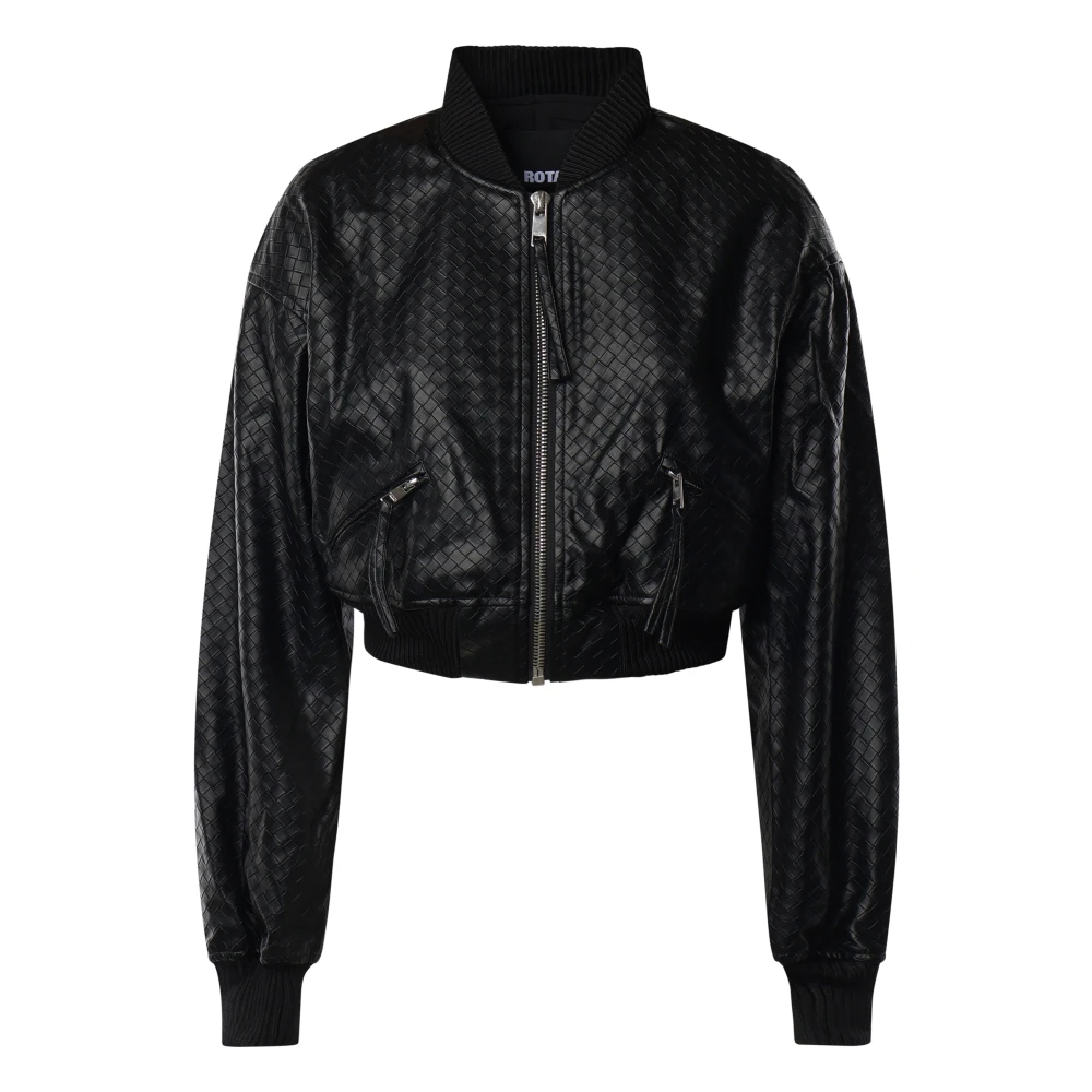 Rotate Birger Christensen Zwarte bomberjack met geribbelde zoom Black Dames