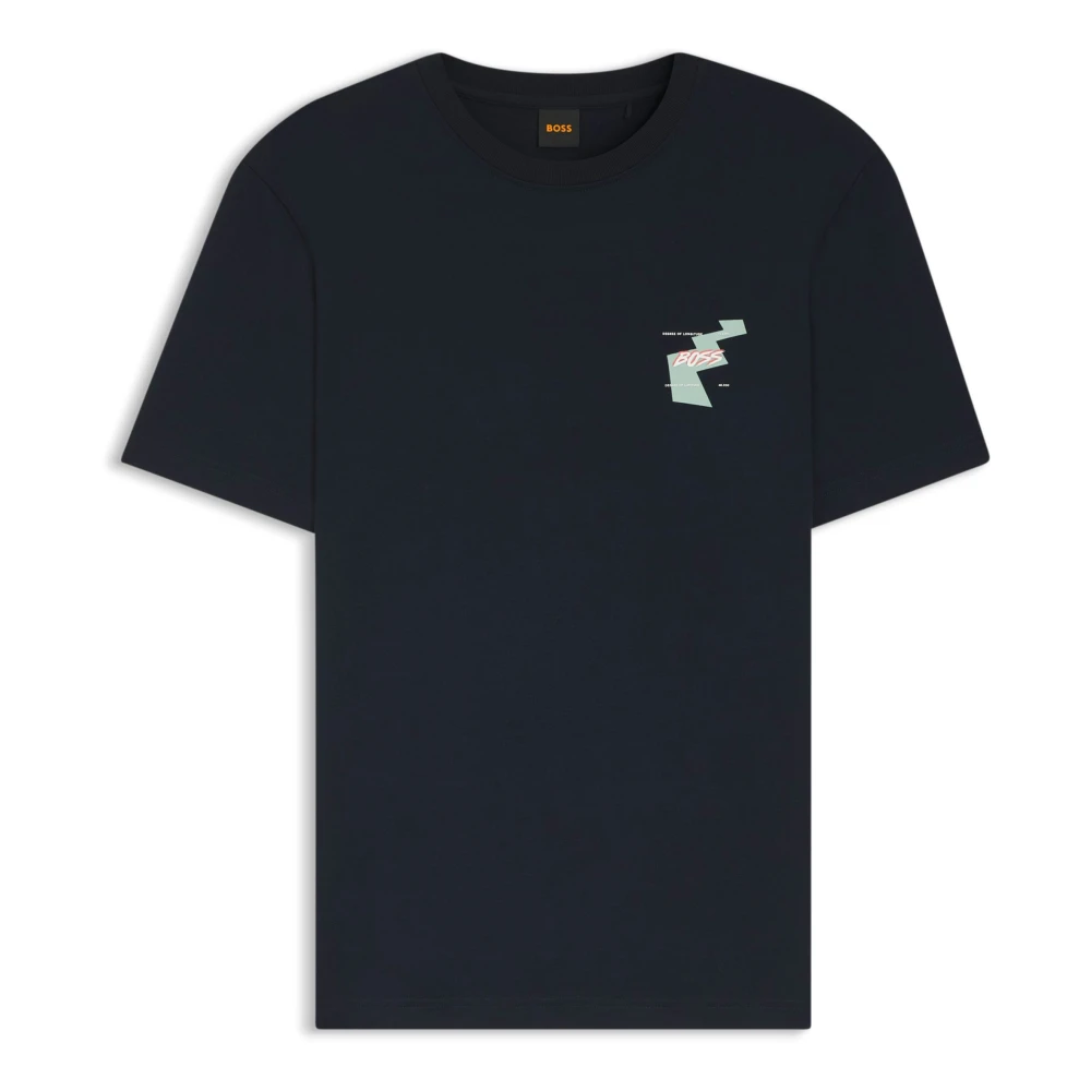 Boss Uomo Blu Scuro T-Shirt In Jersey Di Cotone Con Stampa Grafica - Immagine 2