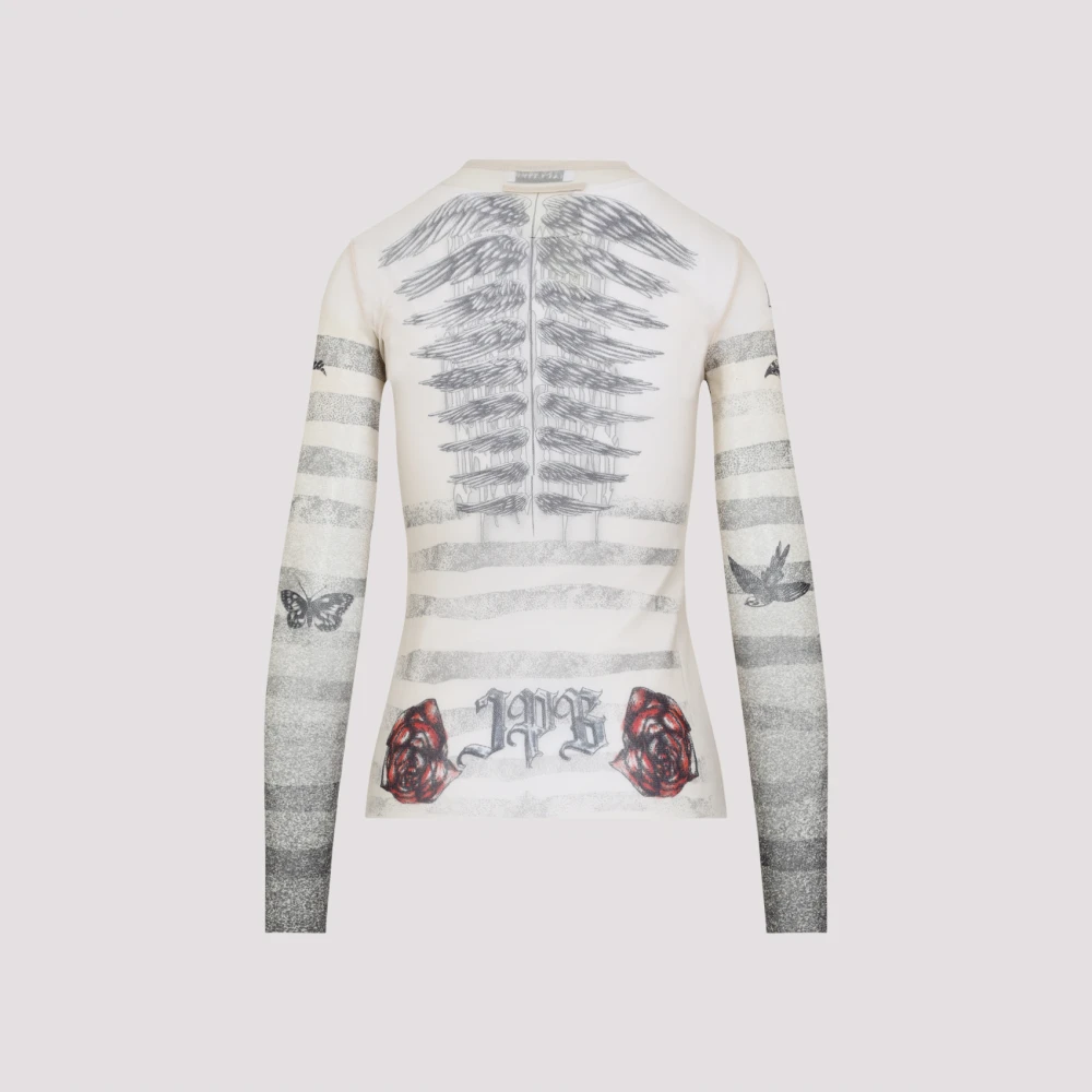 Jean Paul Gaultier Gedrukte Mesh Longsleeve Top Beige Dames
