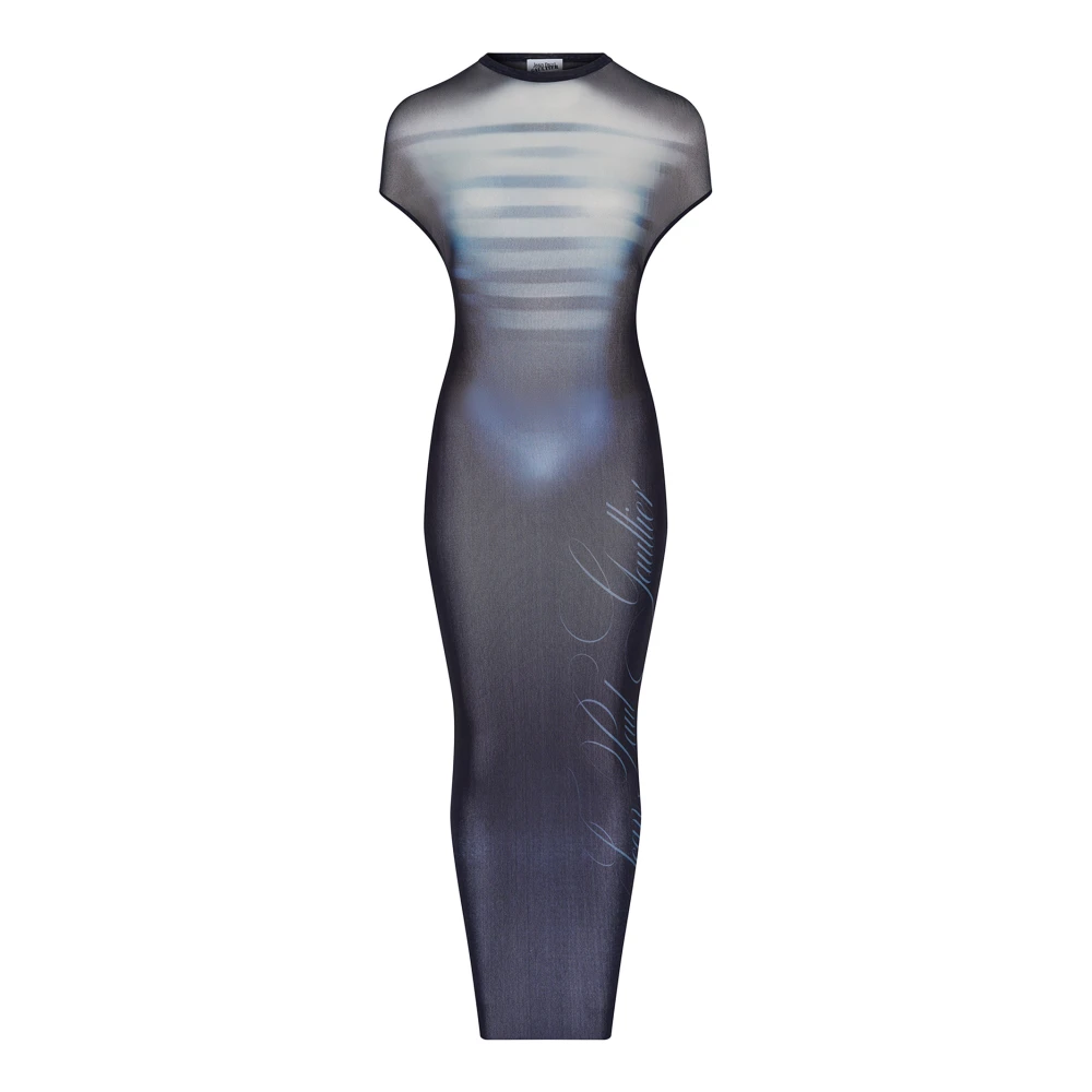 Jean Paul Gaultier Blauwe Tule Open Rug Jurk Blue Dames