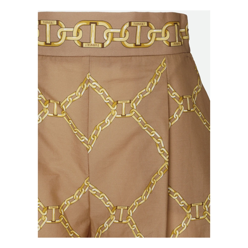 Twinset Bruine Logo Shorts Hoge Taille Brown Dames