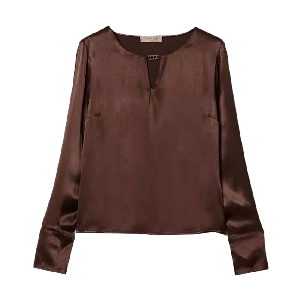 Twinset Viscoseblouse met Oval T-gesp Brown Dames