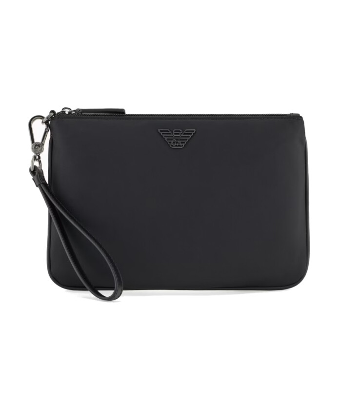 black-nylon-pochette-with-metal-eagle-logo