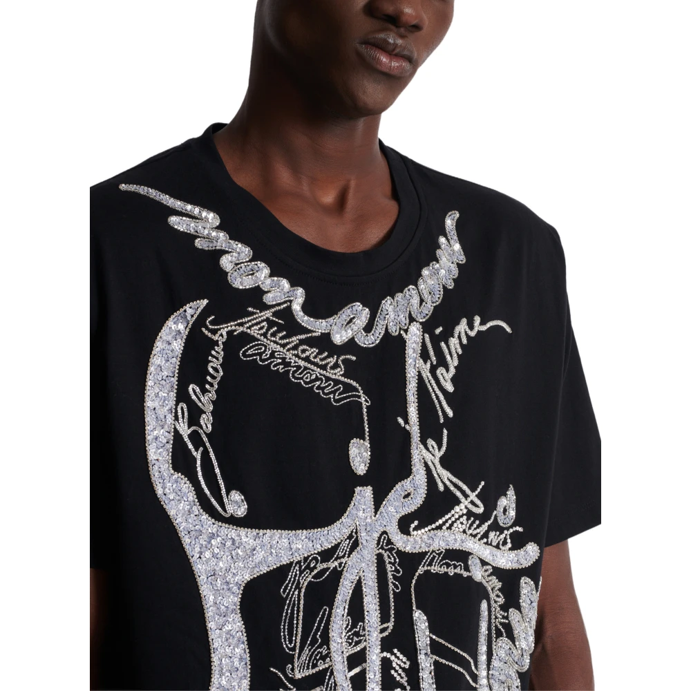Balmain T-shirt met torso en 'Love Letter' borduurwerk Black Heren