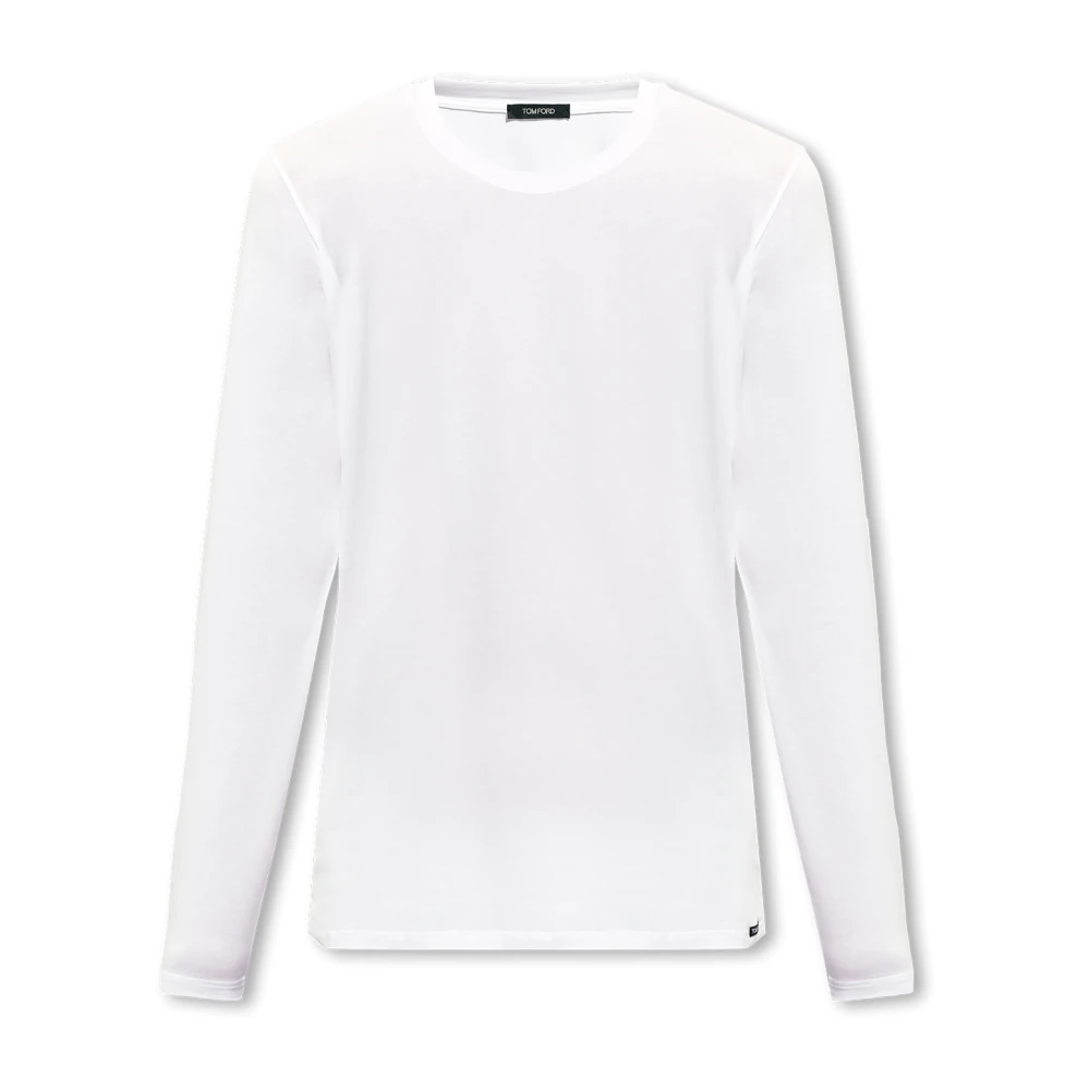 Tom Ford Men's White T-Shirt With Logo - Long Sleeve T-Shirts - Xl - Tops