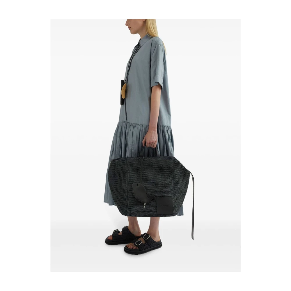 Jil Sander Zwarte leren portemonnee met walvismotief Black Dames